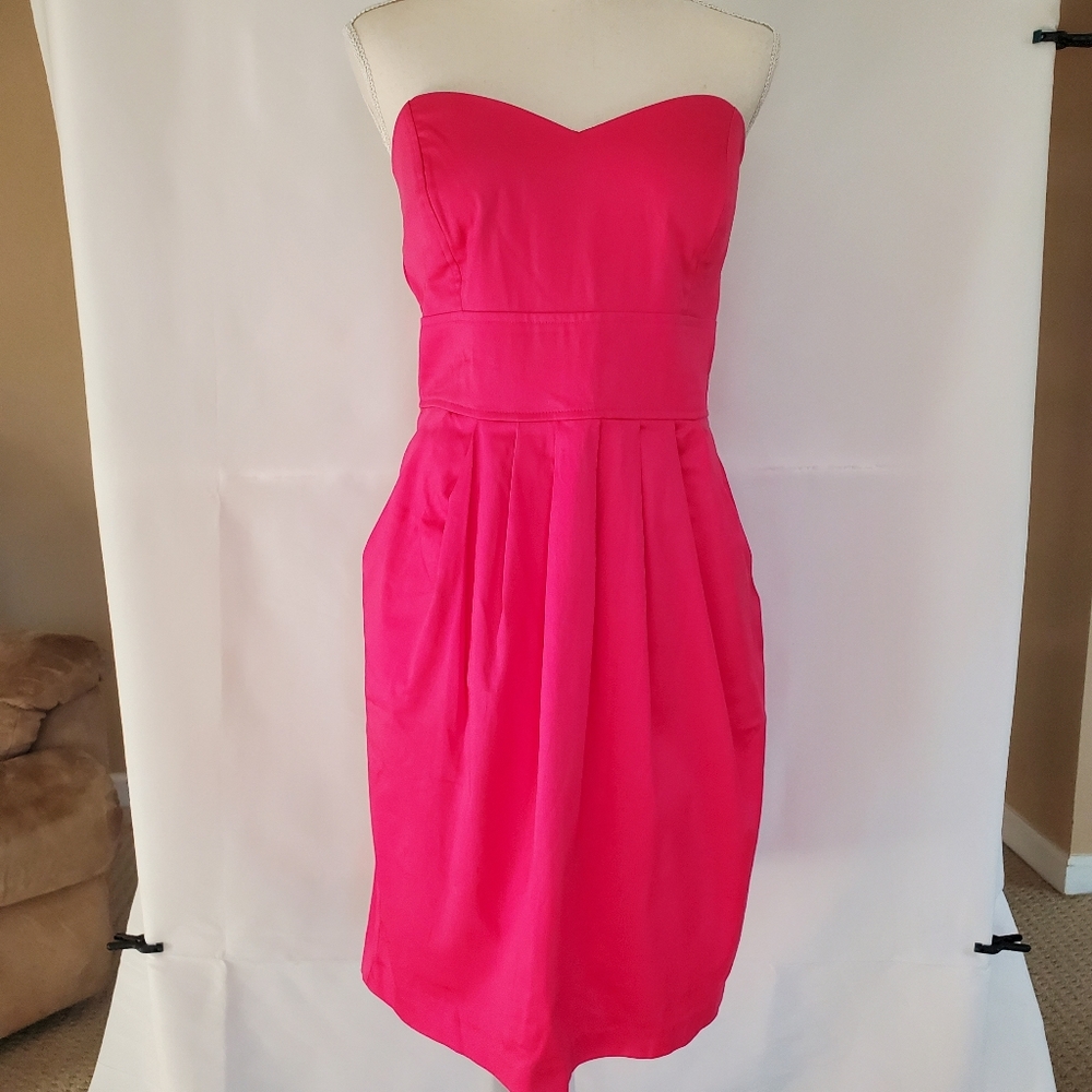 Dress Barn hot pink strapless dress w/ pockets size 14